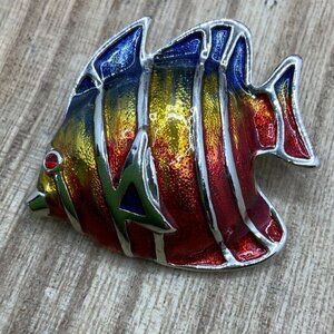 Tropical Fish Vintage Colorful Enamel Silver Tone Brooch Pin